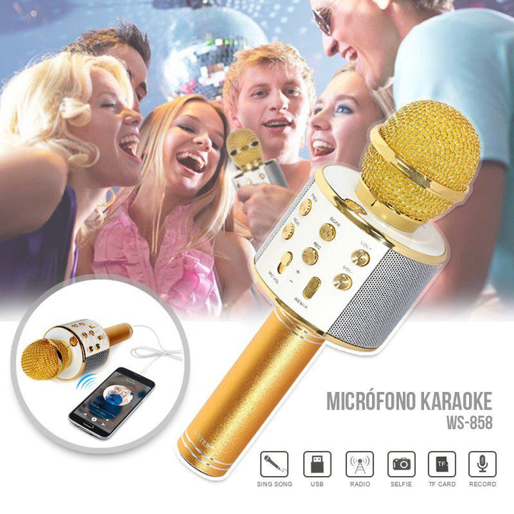 Micrófono Karaoke Bluetooth Parlantes Integrados para IOS y Android RF 858