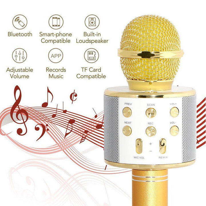 Micrófono Karaoke Bluetooth Parlantes Integrados para IOS y Android RF 858