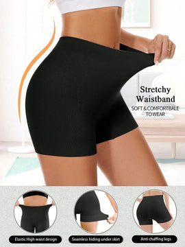 Pantalones cortos de ciclista de cintura ancha solidos, calzoncillos tipo boxer lisos y sin costuras para falda inferior, pantalones cortos con ajuste delgado