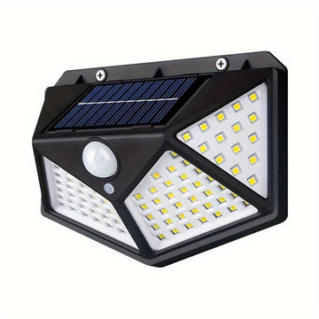 1 pieza de 100 luces solares para pared con sensor de movimiento, encendido automático para exteriores, iluminación de 4 lados para valla de jardín, iluminación de sendero de varios modos