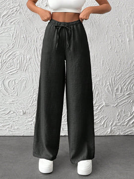 Pantalones anchos de pierna ancha con banda elastica para mujeres