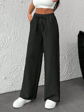 Pantalones anchos de pierna ancha con banda elastica para mujeres