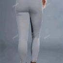 Pantalones casuales acortados de mujer de unicolor con bolsillos elasticos, con cremallera decorativa