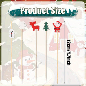 100 piezas, palillos de cóctel navideños festivos - Palitos de madera con copos de nieve, muñecos de nieve, renos y árboles para bebidas navideñas, aperitivos y decoraciones para fiestas.