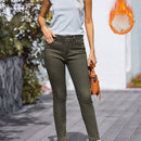 Pantalones elasticos ajustados de felpa con botones delanteros y bolsillos, uso diario casual para mujer