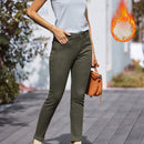 Pantalones elasticos ajustados de felpa con botones delanteros y bolsillos, uso diario casual para mujer