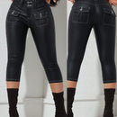Pantalones cenidos de vestir casuales de unicolor de tejido con bolsillos para mujer