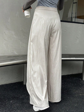 Dazy pantalones anchos de unicolor con cordon para mujeres