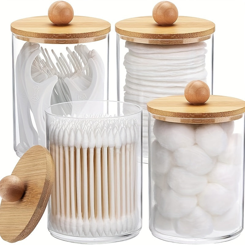 Tarros de Medicina de Plástico Transparente con Tapas de Bambú para Baños - Ideales para Guardar Pelotas, Hisopos y Hilo Dental