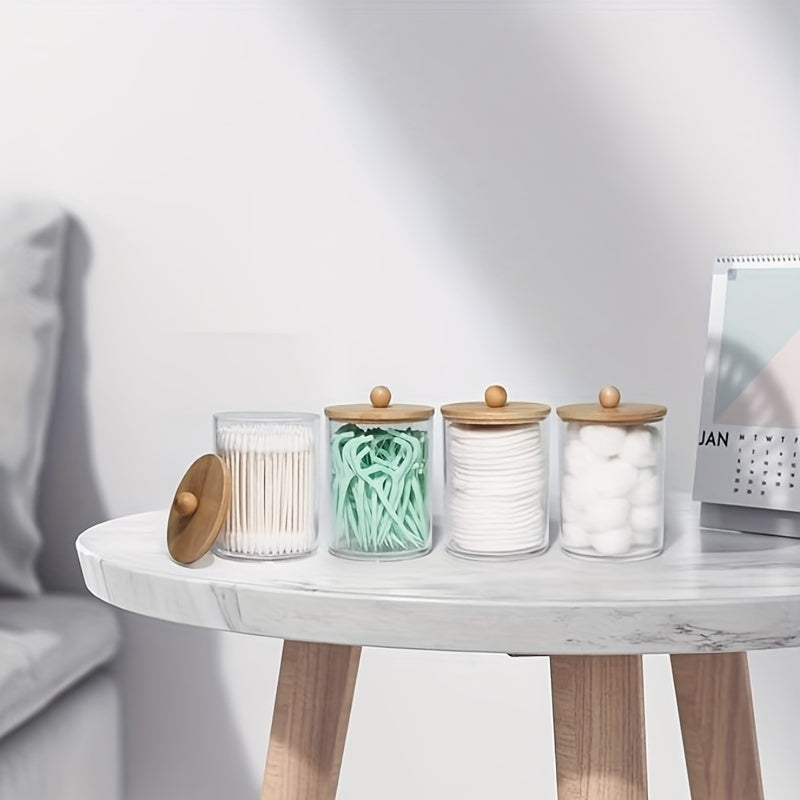 Tarros de Medicina de Plástico Transparente con Tapas de Bambú para Baños - Ideales para Guardar Pelotas, Hisopos y Hilo Dental