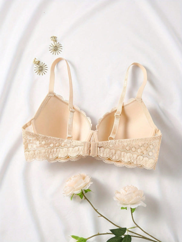 Sujetador comodo y sexy de encaje con volantes y efecto push-up para mujer, ropa interior