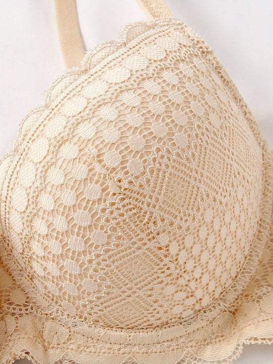 Sujetador comodo y sexy de encaje con volantes y efecto push-up para mujer, ropa interior