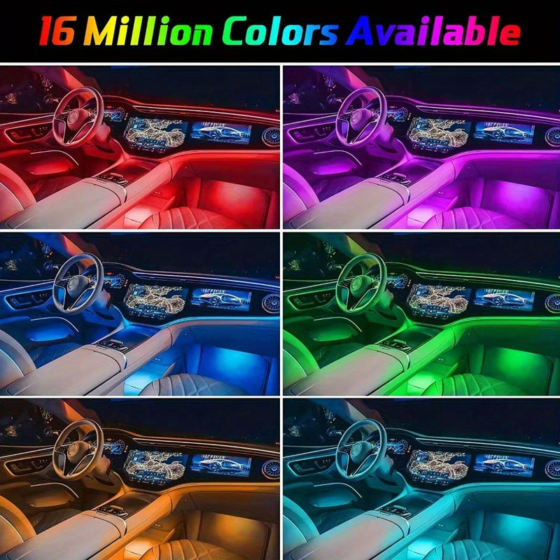 Luzes LED para interiores de coche com APP Control, 6 polegadas 1 RGB 16 milhões de cores Kit de iluminação ambiental com 315 polegadas de fibra óptica, Modo de música Iluminação interior de coche Acessórios, sem bateria