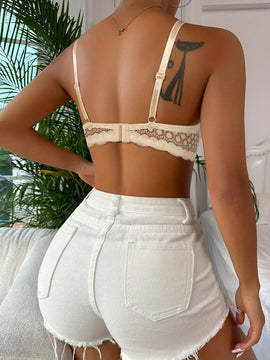 Sujetador comodo y sexy de encaje con volantes y efecto push-up para mujer, ropa interior