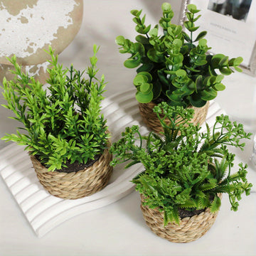 Juego de 3 Piezas de Plantas Artificiales de Eucalipto y Lavanda en Macetas - Decoraciones de Buxo Falso, Romero y Planta Dinero para el Hogar, Oficina y Jardín - Perfectas para Exhibición en Mesas, Fiestas y Decoración Estacional