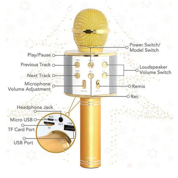 Micrófono Karaoke Bluetooth Parlantes Integrados para IOS y Android RF 858