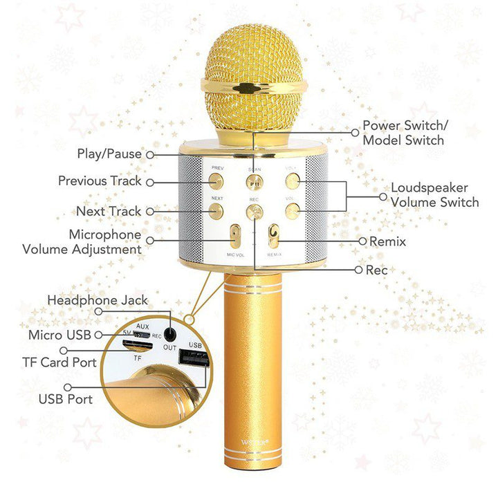 Micrófono Karaoke Bluetooth Parlantes Integrados para IOS y Android RF 858