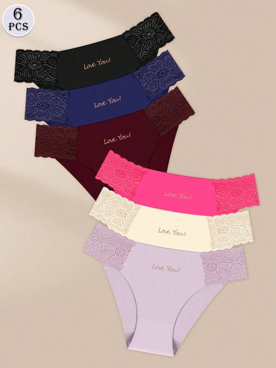 Meiyating paquete de 6 bragas de cintura baja con adorno de encaje, transpirables y delgadas para mujeres