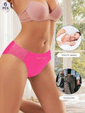 Meiyating paquete de 6 bragas de cintura baja con adorno de encaje, transpirables y delgadas para mujeres