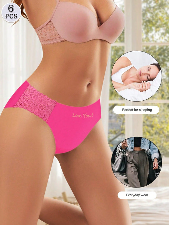 Meiyating paquete de 6 bragas de cintura baja con adorno de encaje, transpirables y delgadas para mujeres