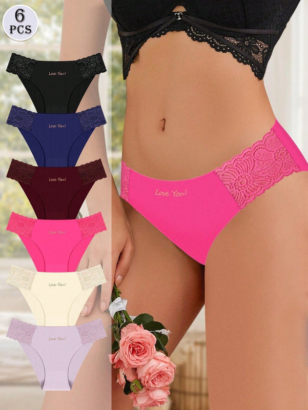 Meiyating paquete de 6 bragas de cintura baja con adorno de encaje, transpirables y delgadas para mujeres