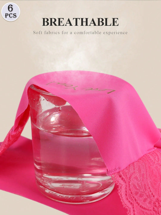 Meiyating paquete de 6 bragas de cintura baja con adorno de encaje, transpirables y delgadas para mujeres