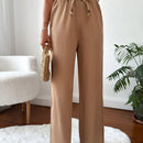 Pantalones tejidos con cinturon comodos de unicolor de mimbre