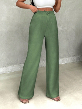 Pantalones casuales de mujer con cintura elastica de cordon y ajuste holgado con bolsillos inclinados