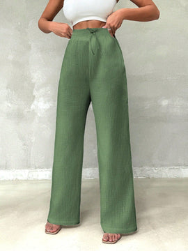 Pantalones casuales de mujer con cintura elastica de cordon y ajuste holgado con bolsillos inclinados