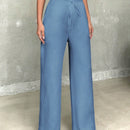 Pantalones casuales de mujer con cintura elastica de cordon y ajuste holgado con bolsillos inclinados