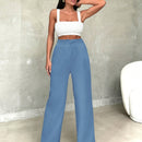 Pantalones casuales de mujer con cintura elastica de cordon y ajuste holgado con bolsillos inclinados