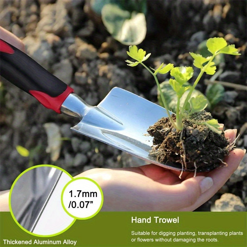 Juego de Herramientas de Jardín de Alta Resistencia de 3 Piezas - Aluminio Duradero con Mangos Ergonómicos Antideslizantes, Incluye Cepillo, Transplantadora y Rastrillo para un Jardinería Fácil
