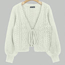 Moosta cardigan casual suelto de unicolor de manga larga con lazada delante para mujer, otono/invierno