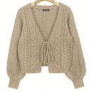 Moosta cardigan casual suelto de unicolor de manga larga con lazada delante para mujer, otono/invierno