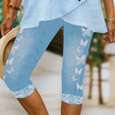 Ezwear pantalones con estampado de encaje de mariposa para mujer