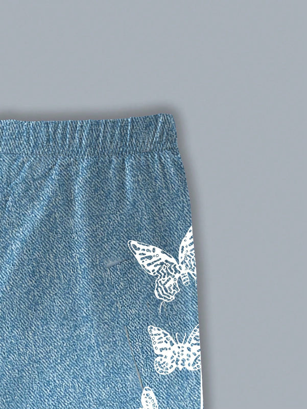 Ezwear pantalones con estampado de encaje de mariposa para mujer