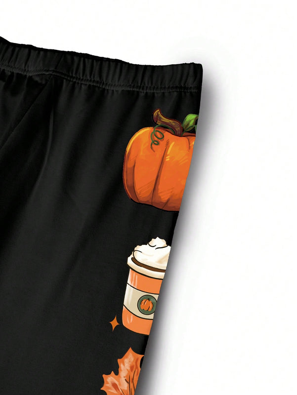 Ezwear leggings casuales de mujer con estampado de calabaza