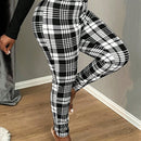 Sxy pantalones con cinturon de tela escocesa de talle alto sexy
