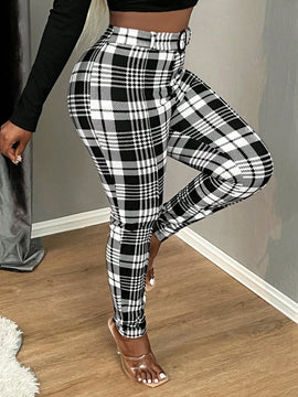 Sxy pantalones con cinturon de tela escocesa de talle alto sexy