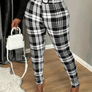 Sxy pantalones con cinturon de tela escocesa de talle alto sexy