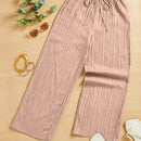 Essnce pantalones casuales de pernera ancha de 7/8 con textura y cintura anudada de unicolor para mujer