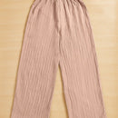 Essnce pantalones casuales de pernera ancha de 7/8 con textura y cintura anudada de unicolor para mujer