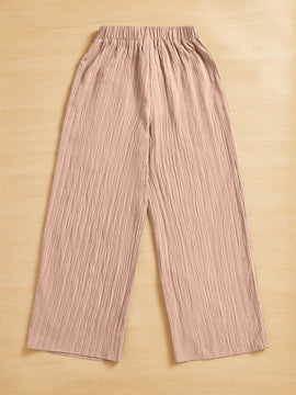Essnce pantalones casuales de pernera ancha de 7/8 con textura y cintura anudada de unicolor para mujer