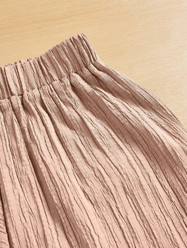 Essnce pantalones casuales de pernera ancha de 7/8 con textura y cintura anudada de unicolor para mujer