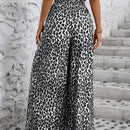 Lune pantalones de mujer de pierna ancha con cintura elastica y estampado de leopardo, atuendo casual para vacaciones o profesores