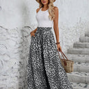 Lune pantalones de mujer de pierna ancha con cintura elastica y estampado de leopardo, atuendo casual para vacaciones o profesores