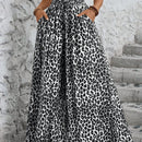 Lune pantalones de mujer de pierna ancha con cintura elastica y estampado de leopardo, atuendo casual para vacaciones o profesores