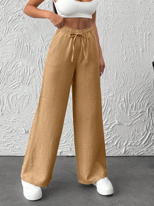Pantalones anchos de pierna ancha con banda elastica para mujeres