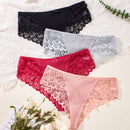 4 piezas tanga de mujer con contraste de encaje sexy, de cintura media, comoda, transpirable y suave, ropa interior femenina elegante con diseno floral