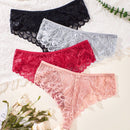 4 piezas tanga de mujer con contraste de encaje sexy, de cintura media, comoda, transpirable y suave, ropa interior femenina elegante con diseno floral